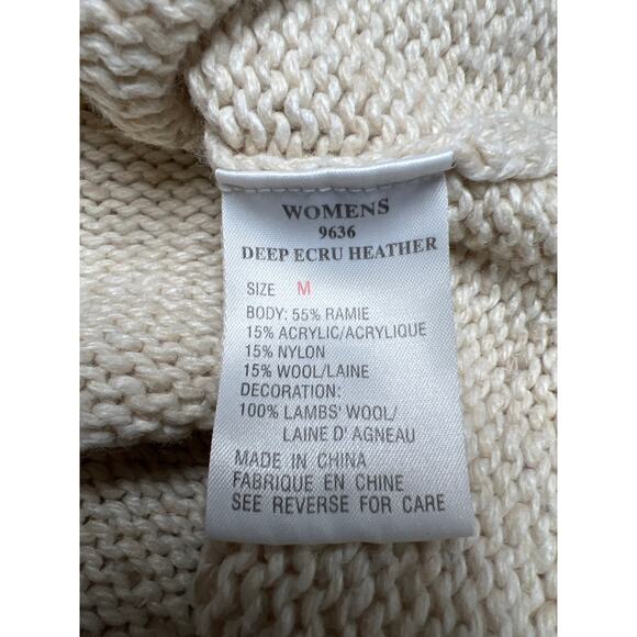 Woolrich Oatmeal Heather Bird Appliqué Pullover Knit Mock Neck Sweater Sz Medium - Picture 5 of 6